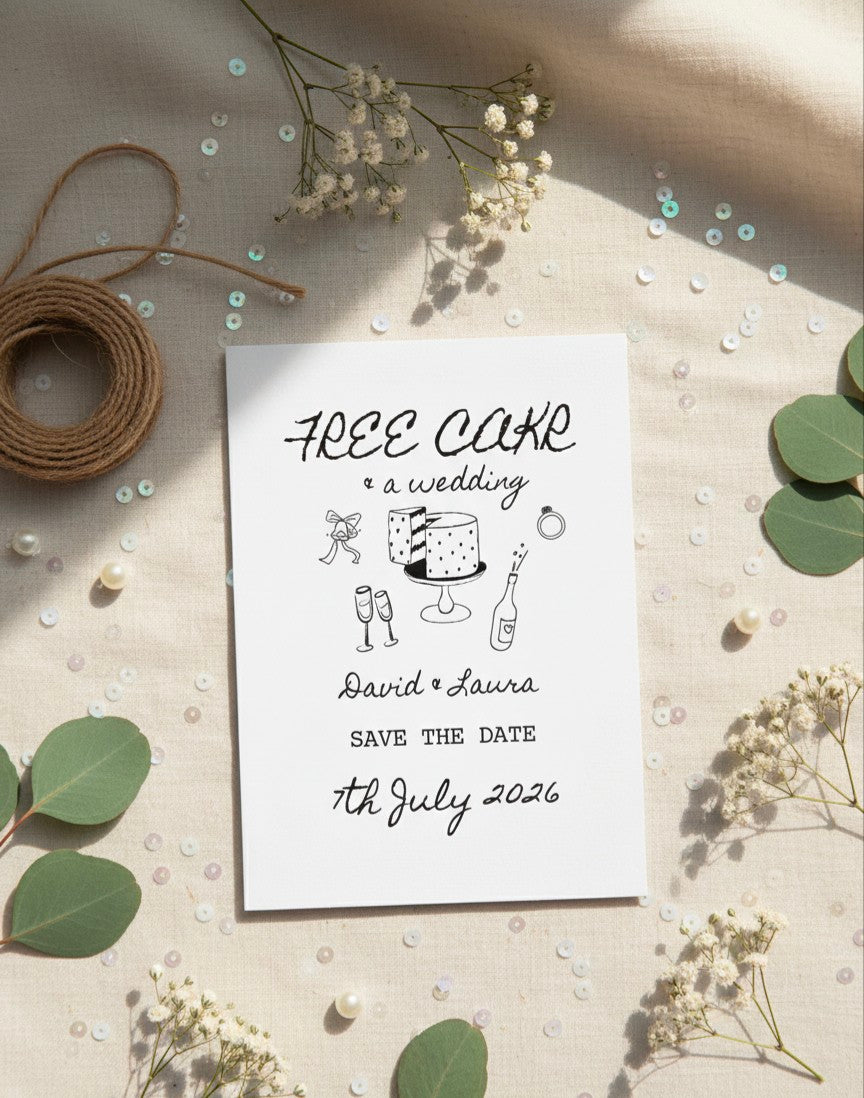 Free Cake & A Wedding - Save The Date Cards