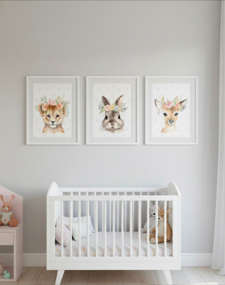 Floral Woodland Animal Nursery Prints Set Of 3
