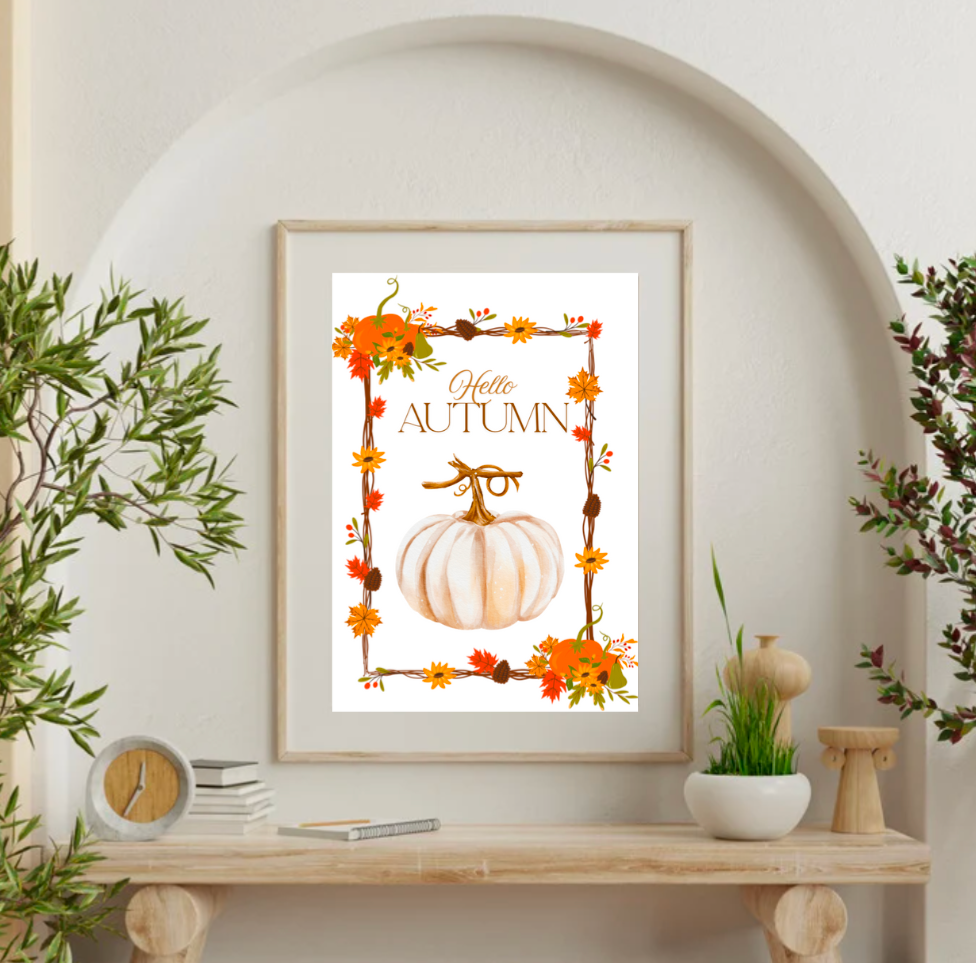 Hello Autumn Print – Pumpkin Fall Wall Art