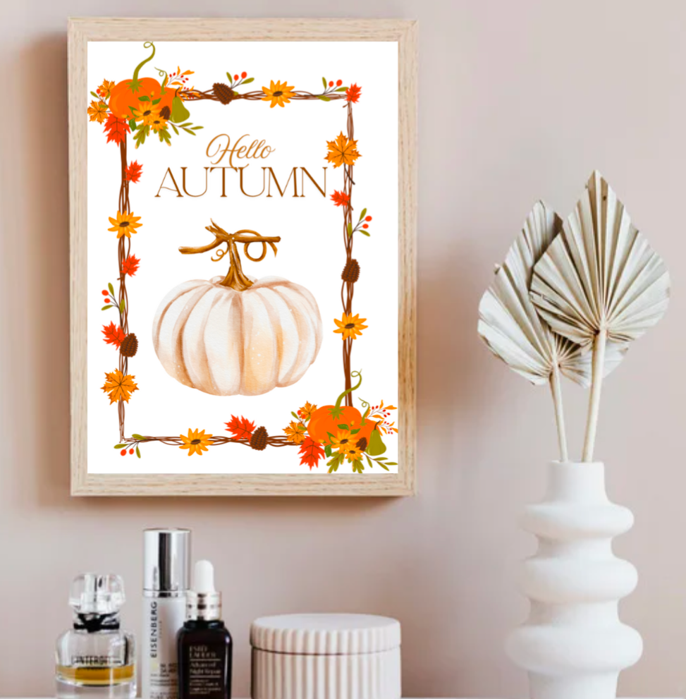 Hello Autumn Print – Pumpkin Fall Wall Art