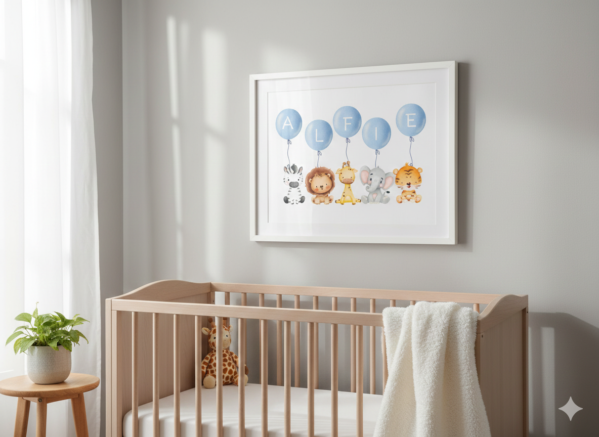 Personalised Pink or Blue Balloon Name Print