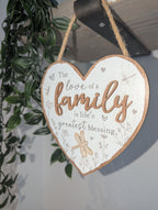 Wooden Heart Family Plaque – Hanging Wall Sign