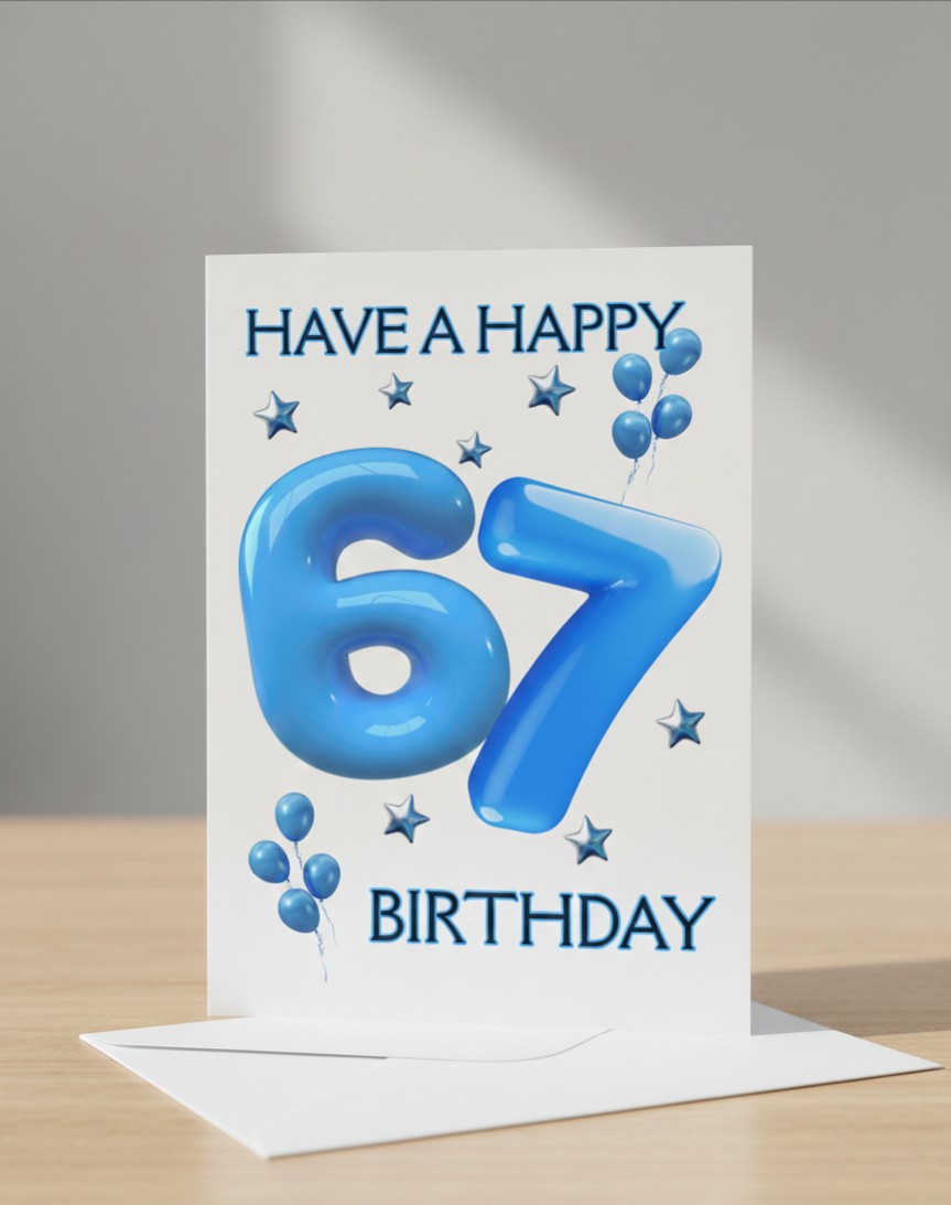 6/7 Birthday Card | Blue Balloon Numbers