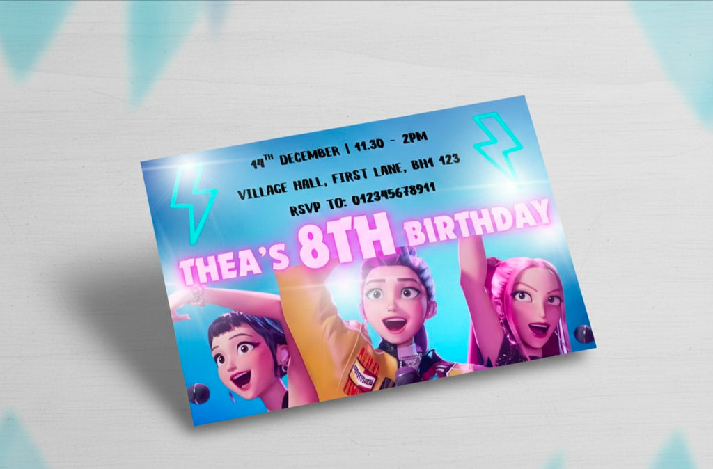 Personalised Blue K-Pop Kids Birthday Party Invitations | Custom Name, Age & Details | Packs of 10, 20 or 30 | Includes Envelopes