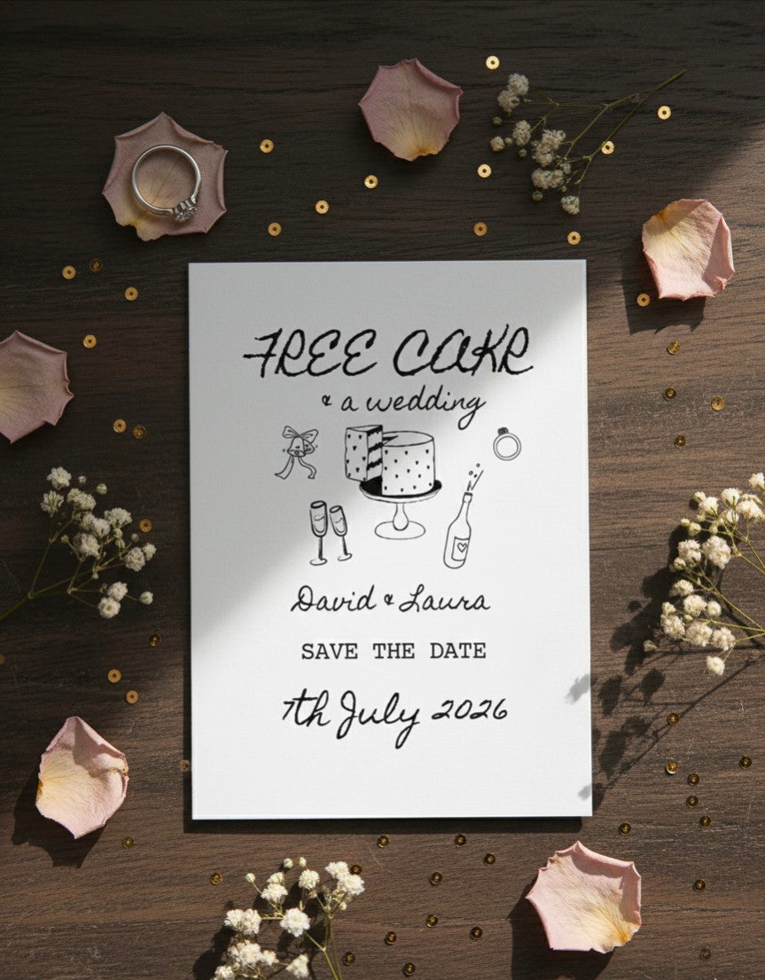 Free Cake & A Wedding - Save The Date Cards