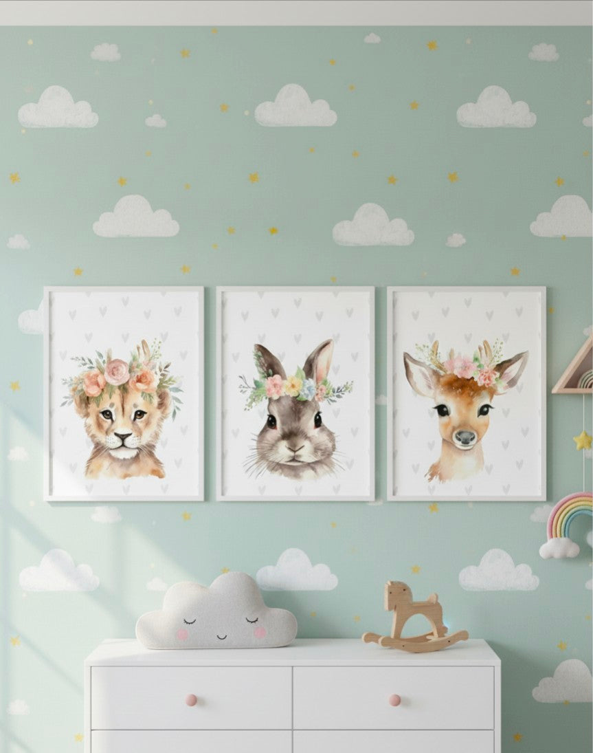 Floral Woodland Animal Nursery Prints Set Of 3