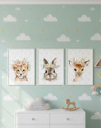 Floral Woodland Animal Nursery Prints Set Of 3