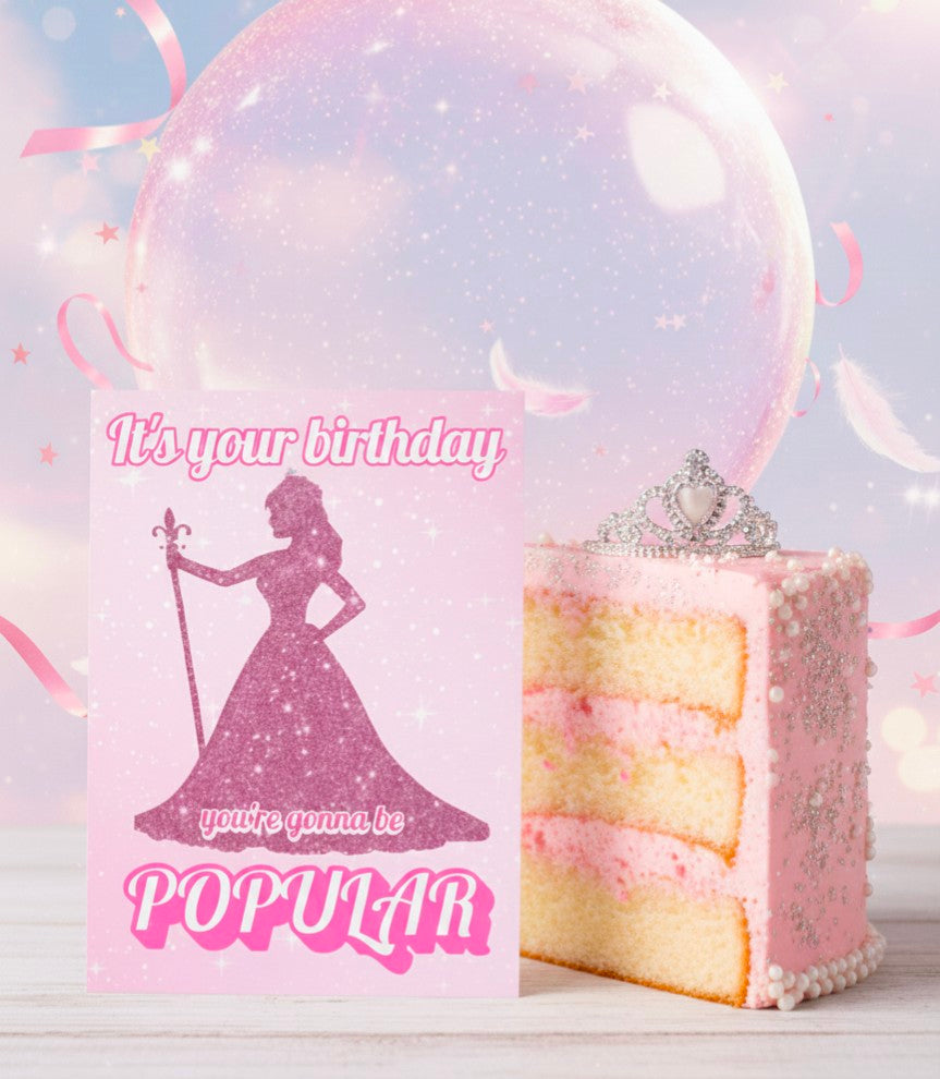 Pink Glitter Princess Birthday Card