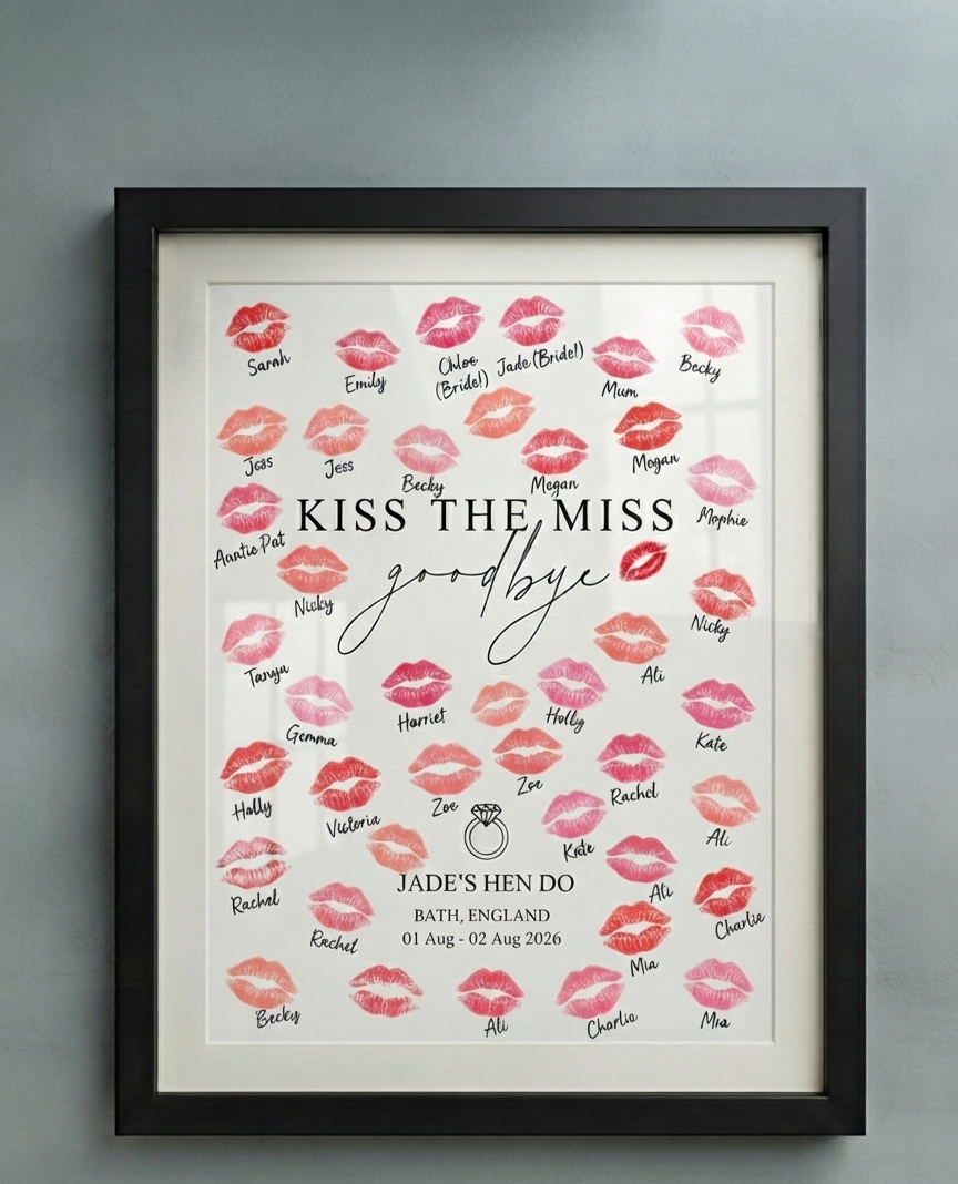 Personalised Kiss the Miss Goodbye Hen Do Print