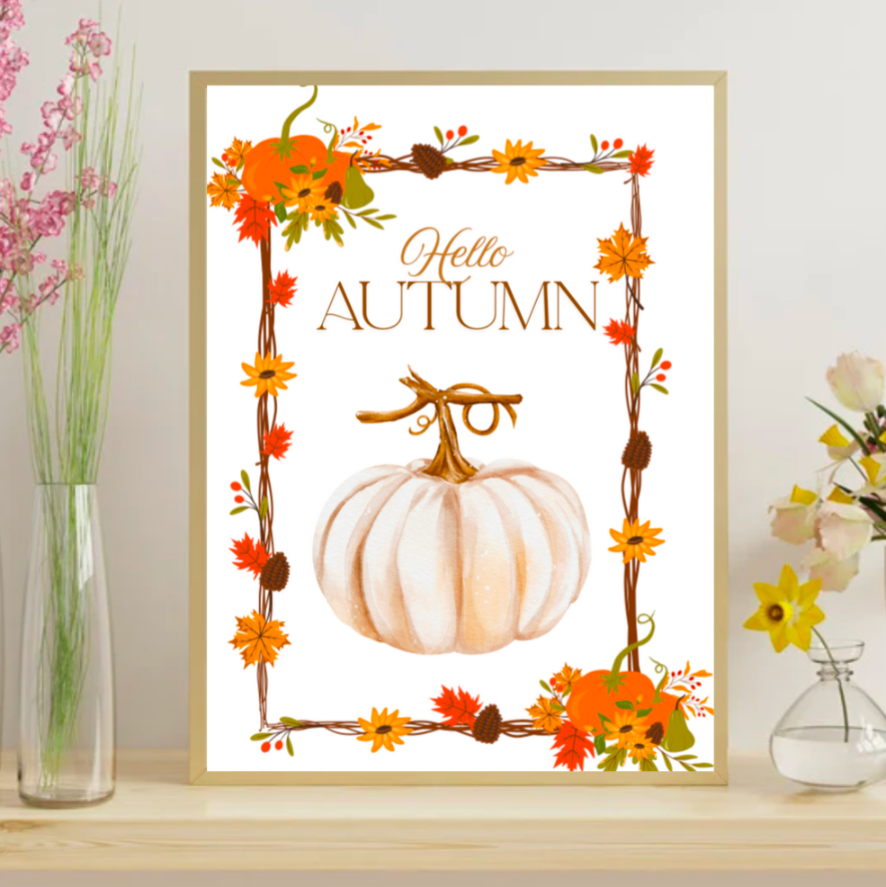 Hello Autumn Print – Pumpkin Fall Wall Art