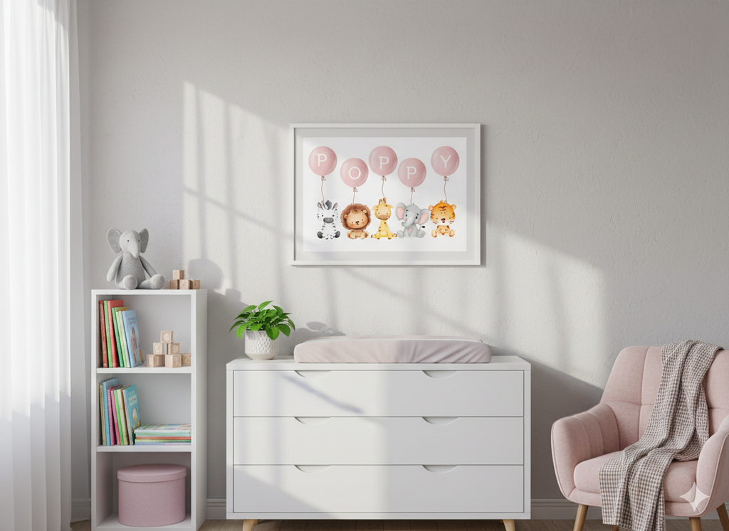 Personalised Pink or Blue Balloon Name Print