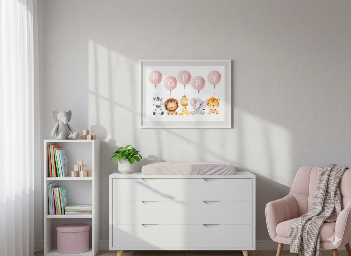 Personalised Pink or Blue Balloon Name Print