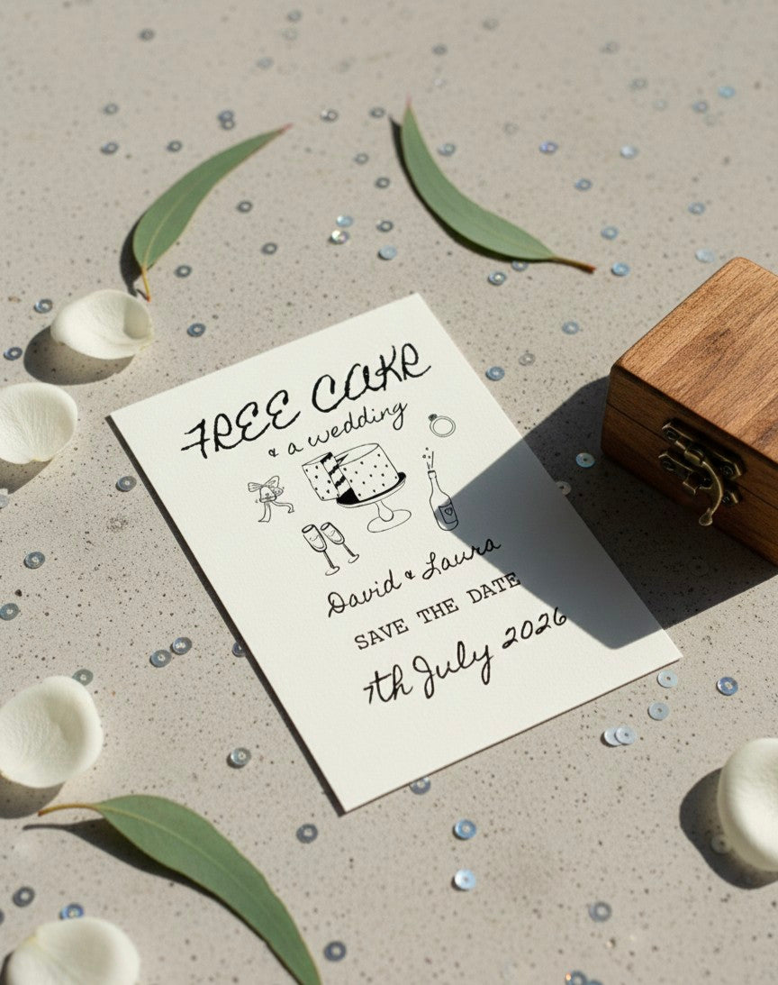 Free Cake & A Wedding - Save The Date Cards