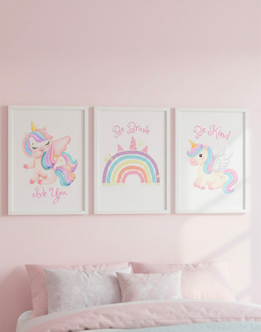 Be Kind, Be Brave , Be You Unicorn Prints Set Of 3
