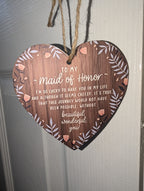 Maid of Honor Wooden Heart Plaque – Wedding Thank You Gift