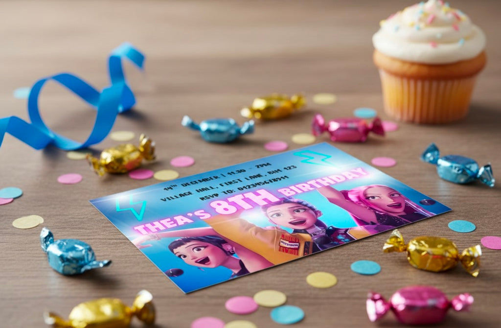 Personalised Blue K-Pop Kids Birthday Party Invitations | Custom Name, Age & Details | Packs of 10, 20 or 30 | Includes Envelopes