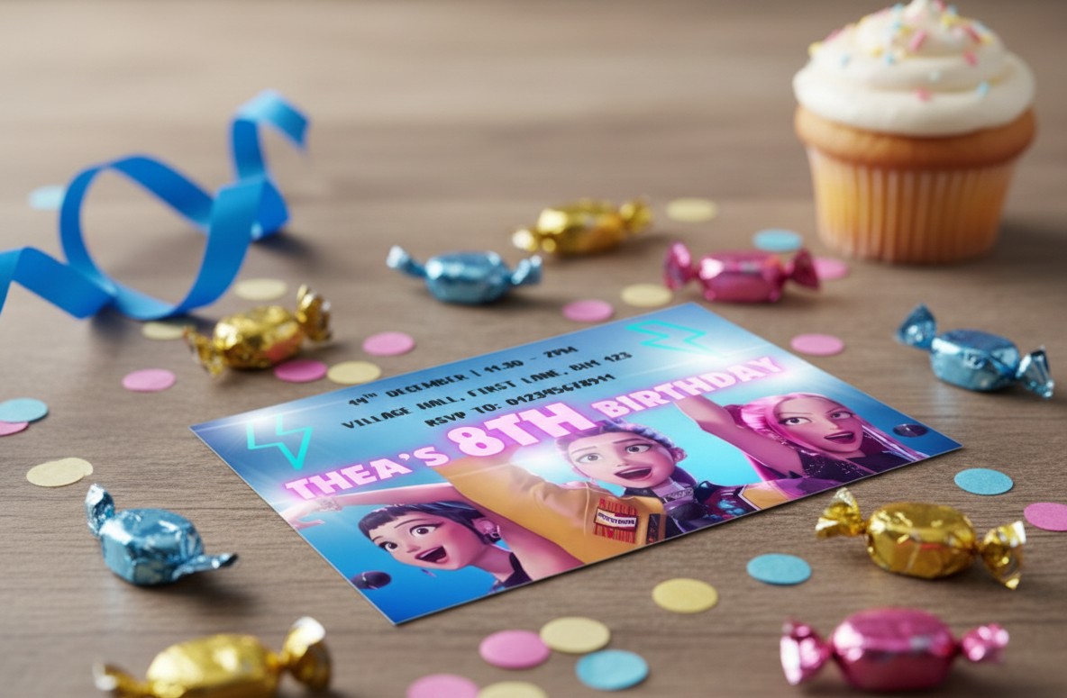 Personalised Blue K-Pop Kids Birthday Party Invitations | Custom Name, Age & Details | Packs of 10, 20 or 30 | Includes Envelopes