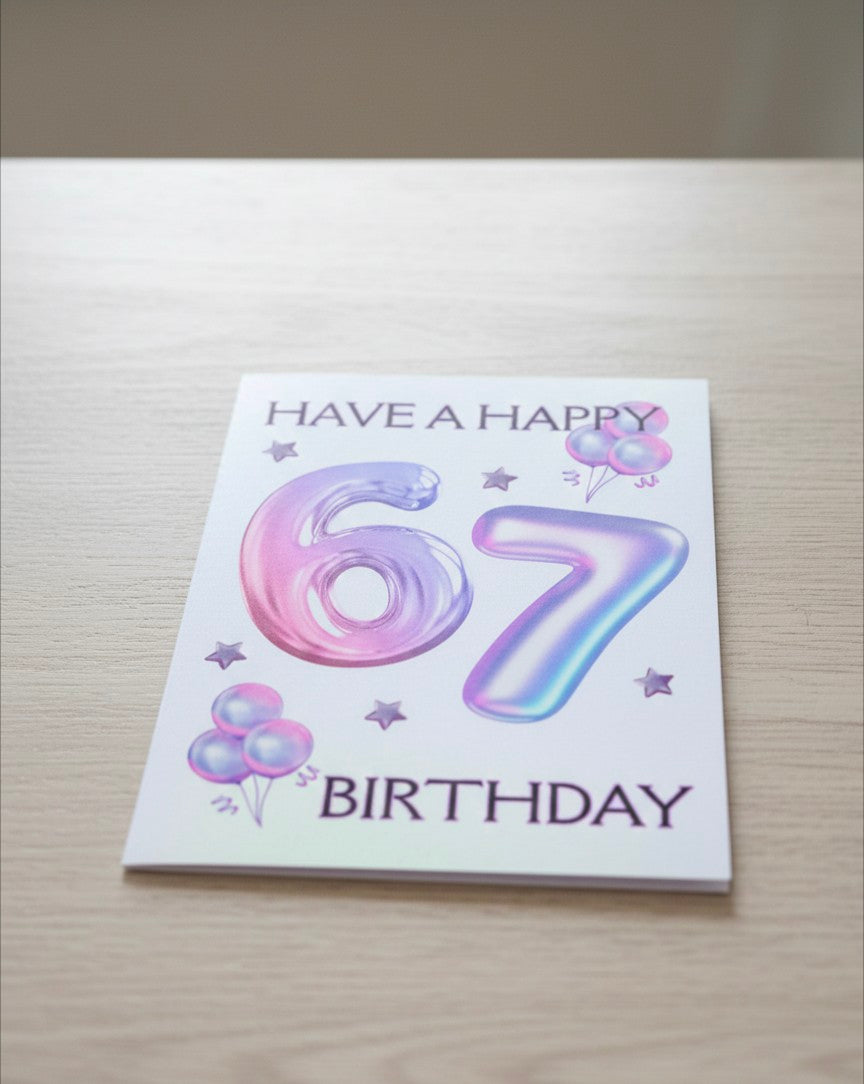 6/7 Birthday Card | Purple Balloon Numbers