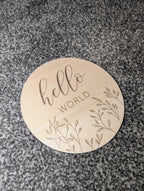 Wooden Baby Announcement Plaque – Hello World Newborn Photo Prop