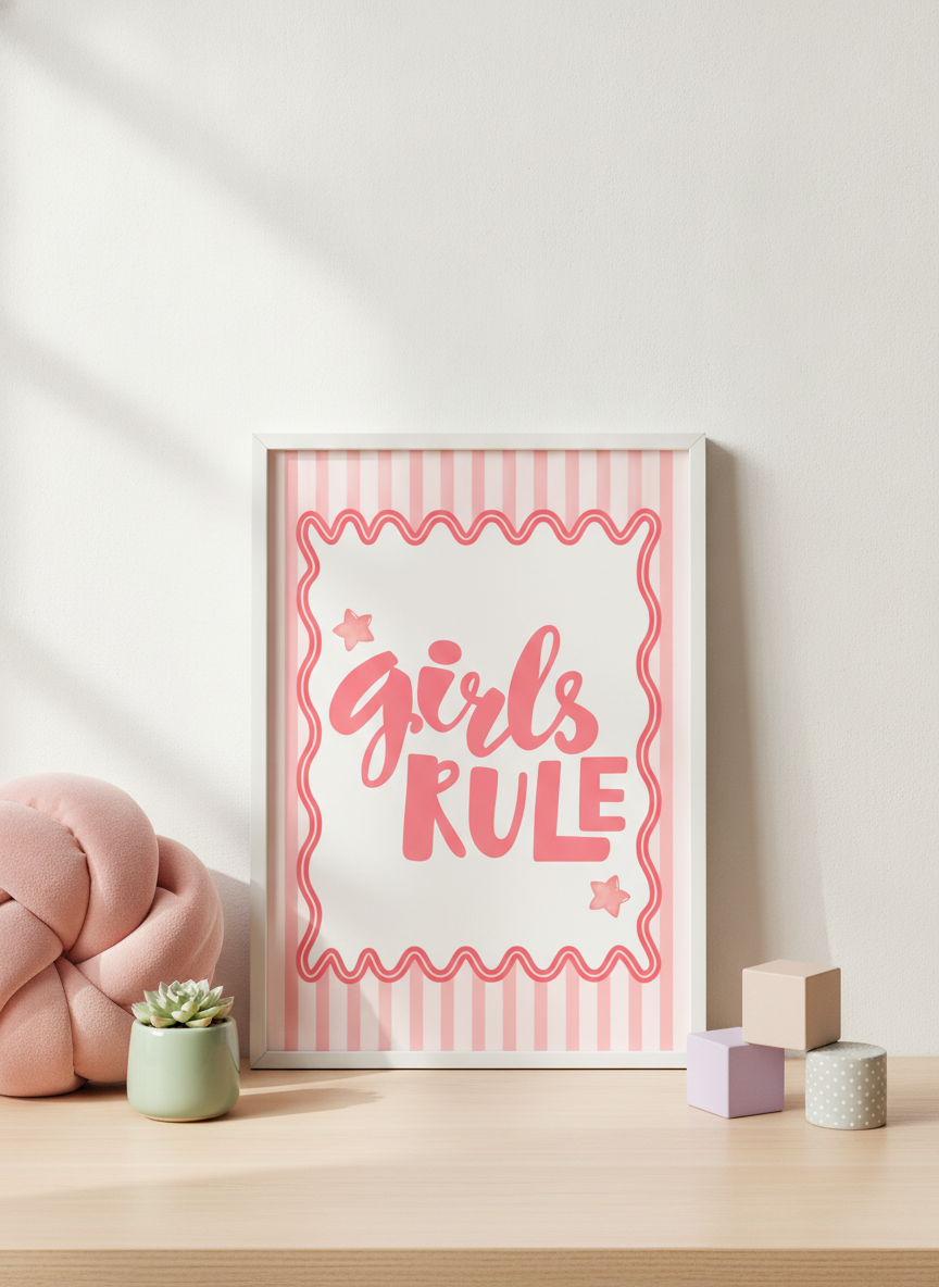 Girls Rule A4 Kids Print - Empowering Wall Art for Little Legends