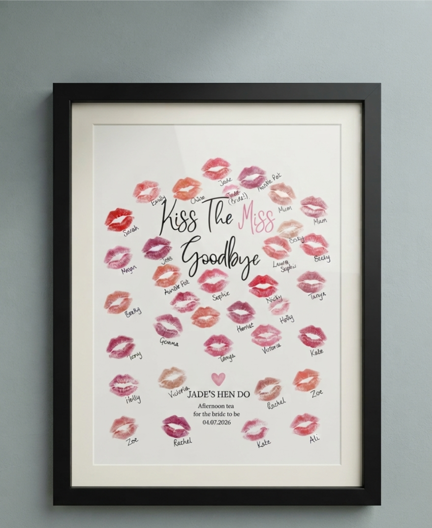 Personalised Kiss the Miss Goodbye Hen Do Print
