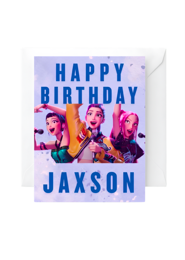 Kids Personalised Custom K-Pop Birthday Card, Purple A5