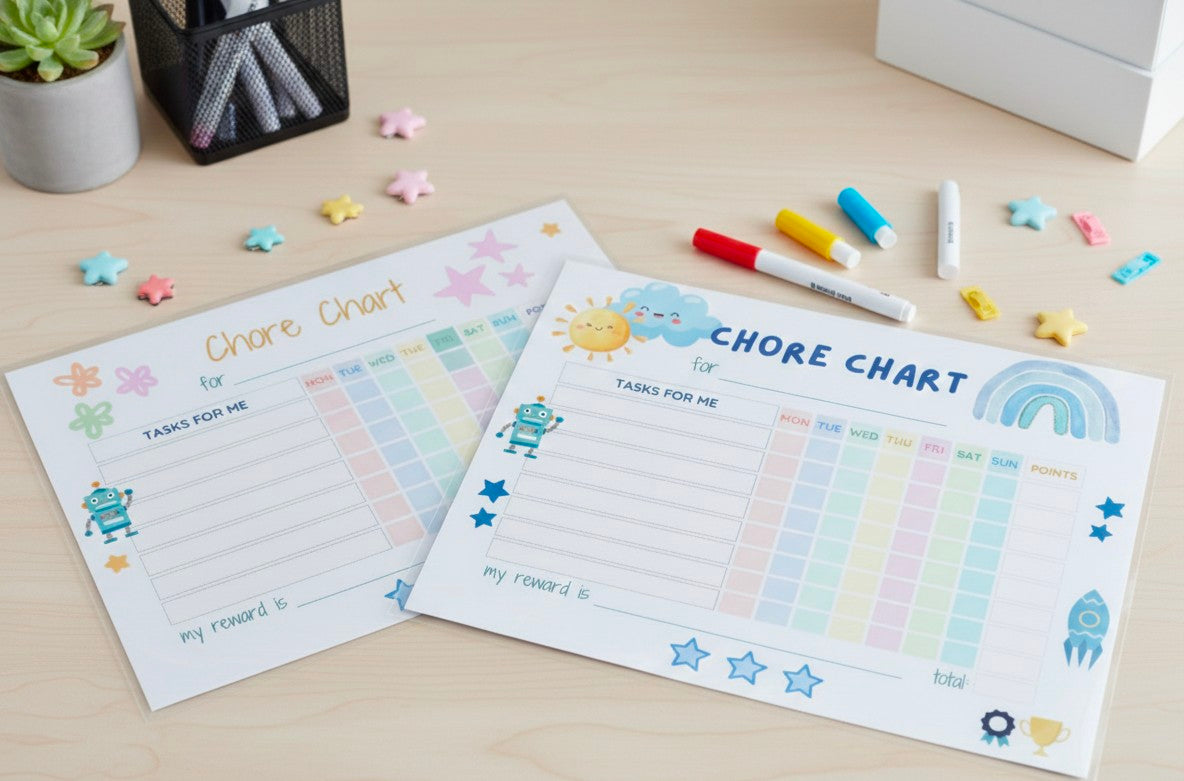 Kids Chore Chart. Laminated With Pen.