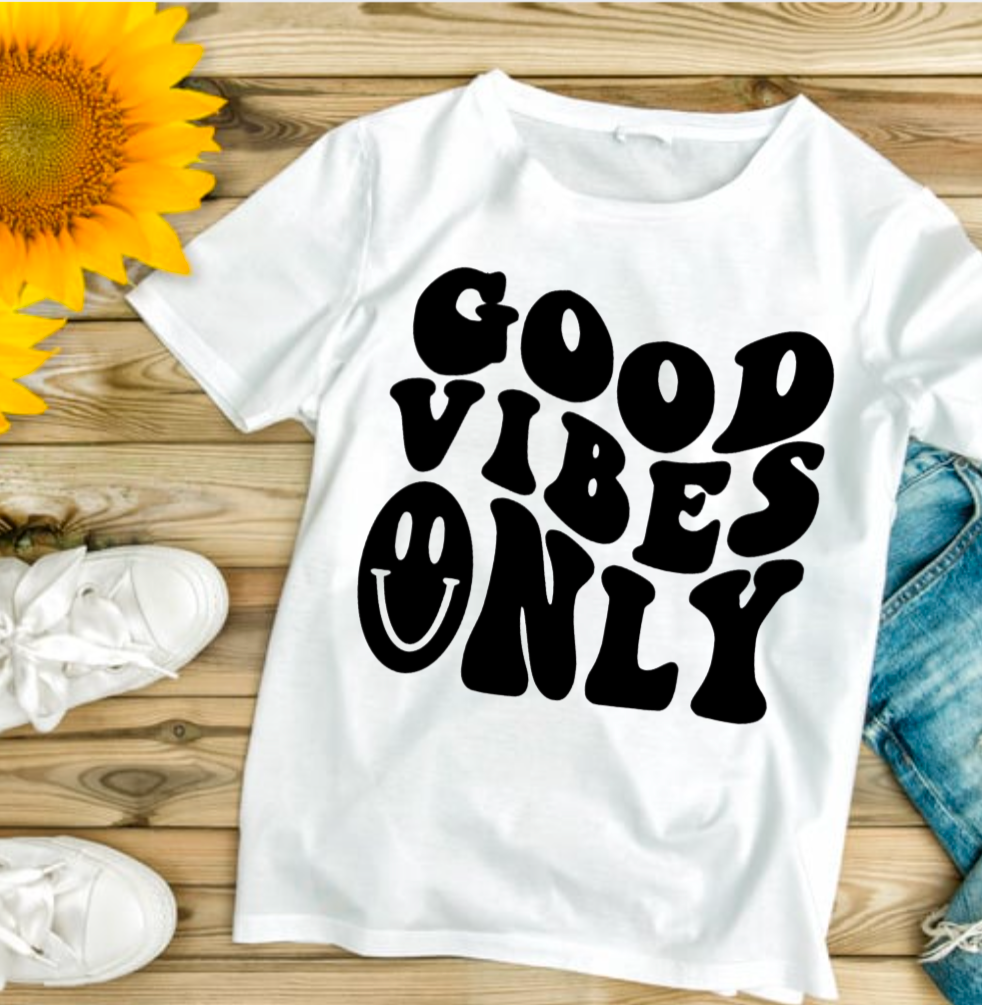 Good Vibes Only HTV Decal | Retro Iron-On Vinyl Transfer – 3 Sizes