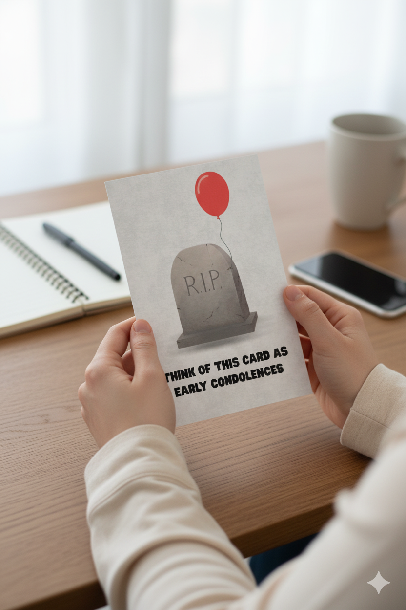 Funny Rude Birthday Card – Early Condolences Joke – A6/A5 Matte Card, Blank Inside