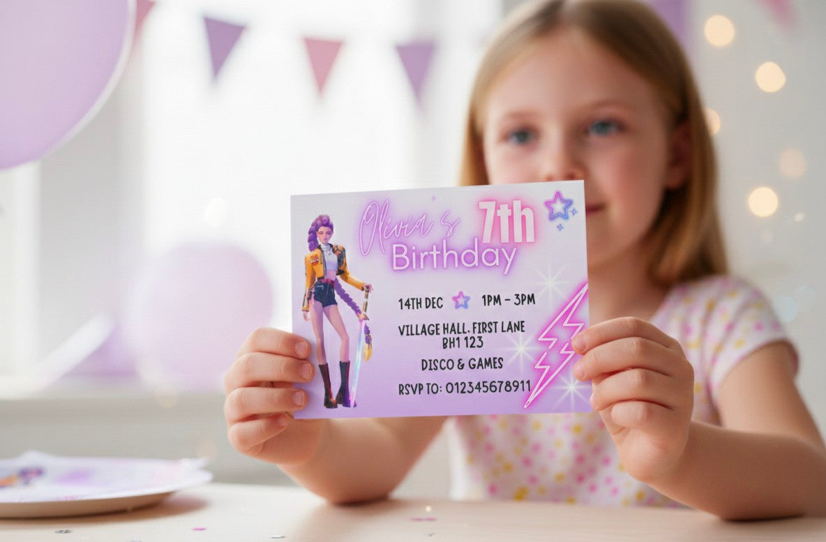 Personalised K-Pop Kids Birthday Party Invitations | Custom Name, Age & Details | Packs of 10, 20 or 30 | Includes Envelopes