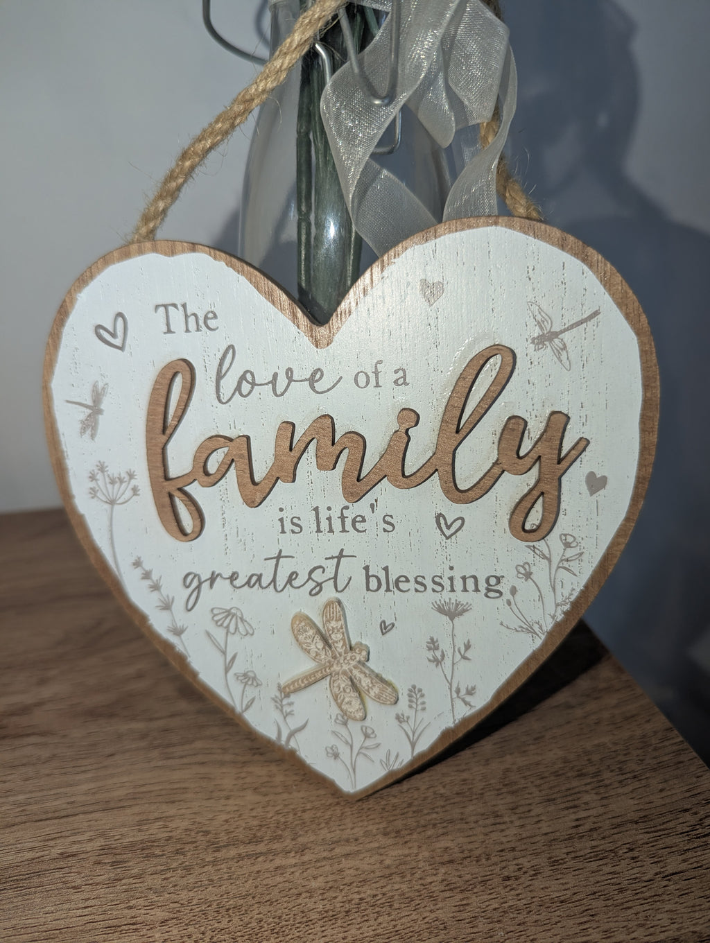 Wooden Heart Family Plaque – Hanging Wall Sign
