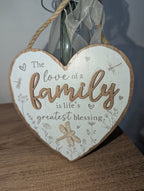 Wooden Heart Family Plaque – Hanging Wall Sign