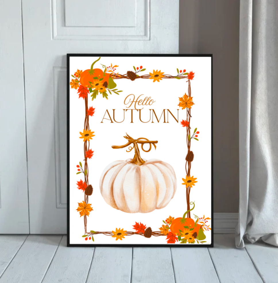 Hello Autumn Print – Pumpkin Fall Wall Art