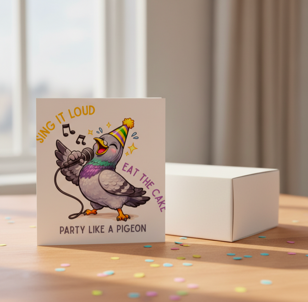 Funny Pigeon Birthday Card – Party Like a Pigeon
