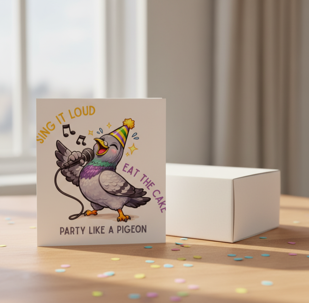 Funny Pigeon Birthday Card – Party Like a Pigeon