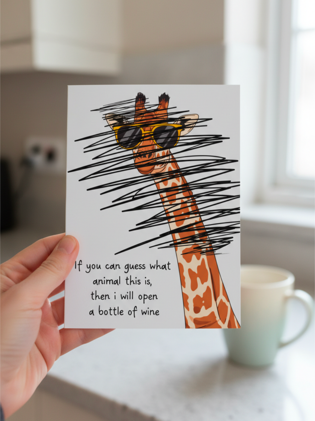 Funny Giraffe Card – Guess the Animal Wine Joke