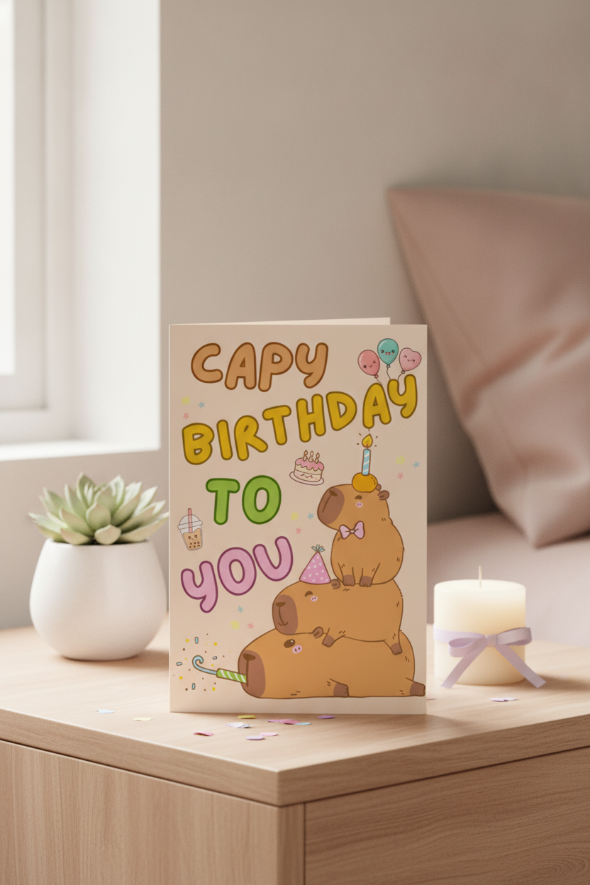 Birthday Card: Capybara Crew Celebrates Your Big Day! A5 Card