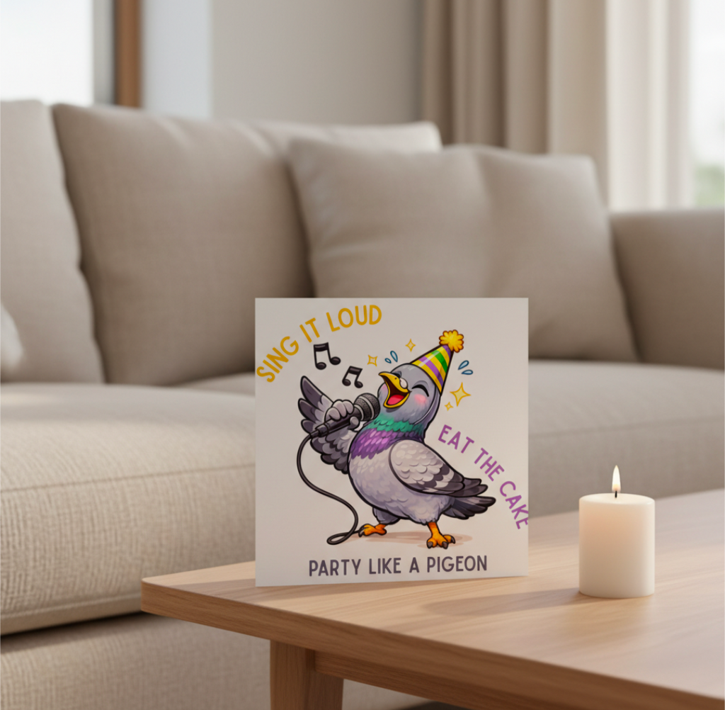 Funny Pigeon Birthday Card – Party Like a Pigeon