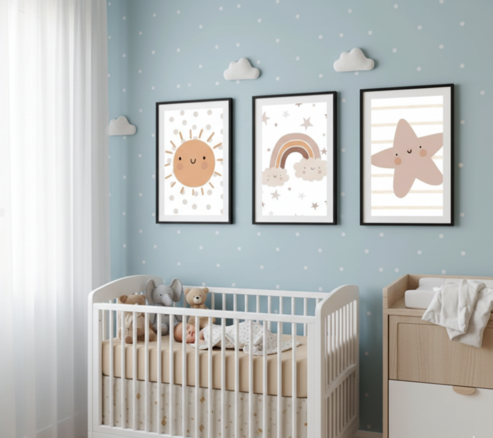 Neutral Sun, Rainbow & Star Prints Set of 3