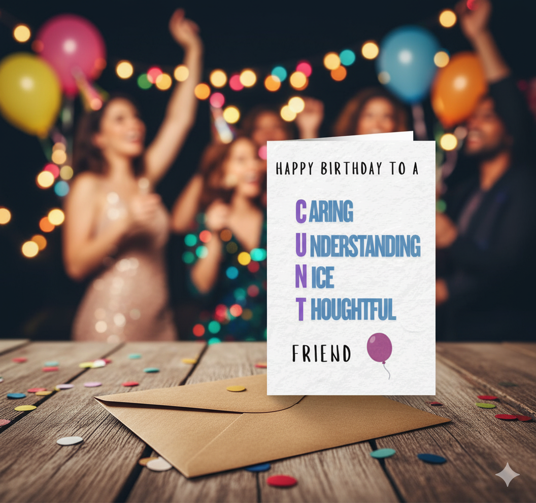 Happy Birthday to a Caring Understanding Nice Thoughtful Friend – Funny Rude Birthday Card