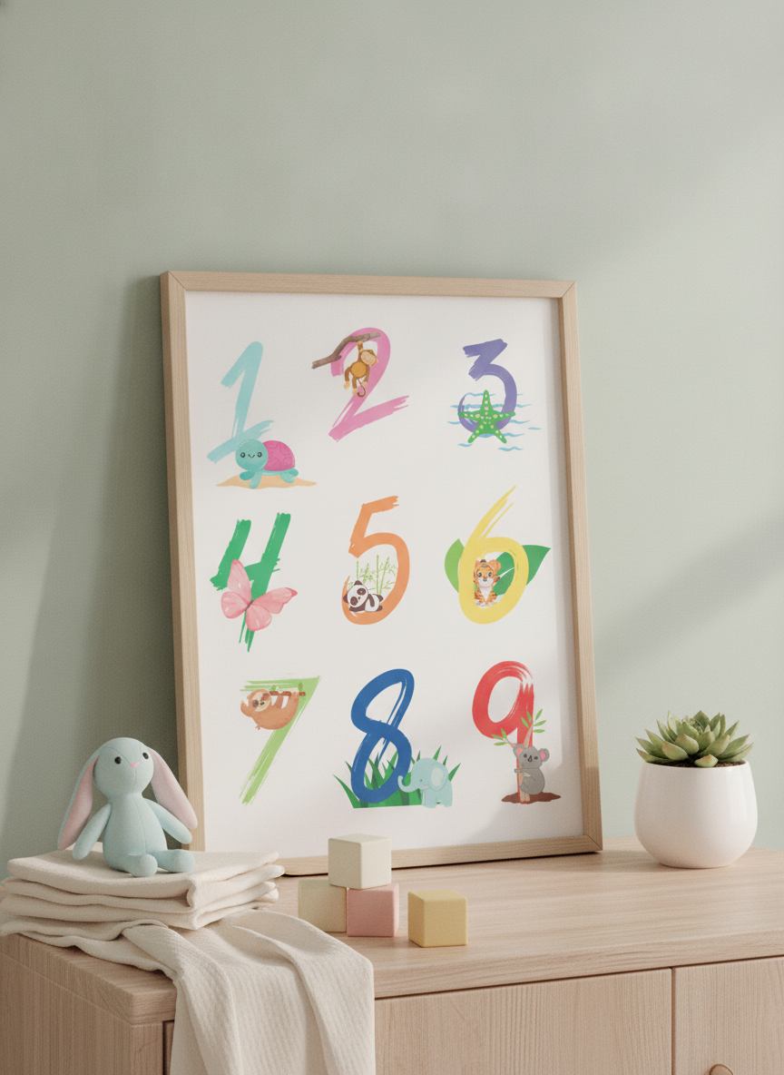 Animal Numbers 0-9 Nursery Playroom Print