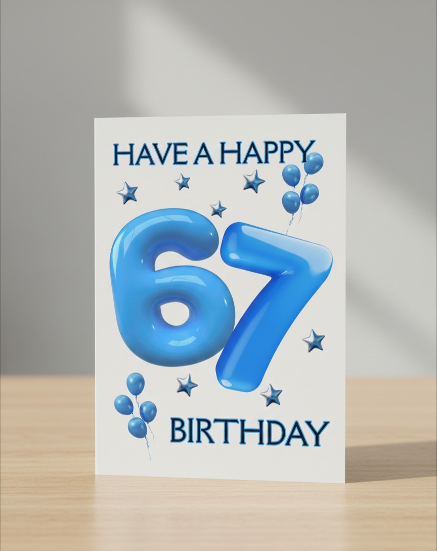 6/7 Birthday Card | Blue Balloon Numbers