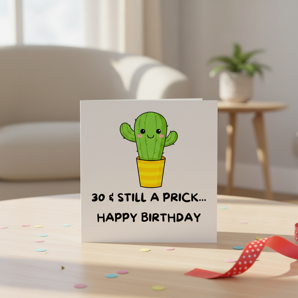 Funny 30th Birthday Card – “30 & Still a Prick” Cactus Card