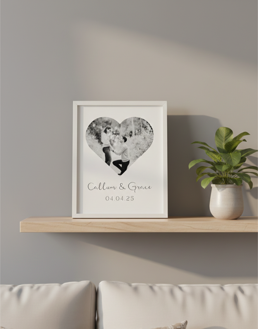 Personalised Heart Photo Print with Names & Date | A4 Couple Print